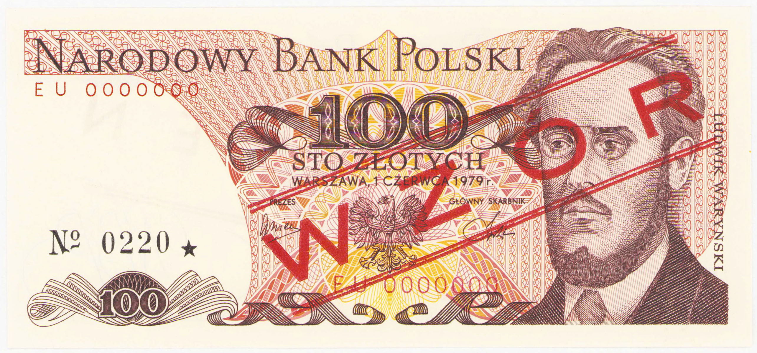WZÓR / SPECIMEN. 100 złotych 1979 seria EU